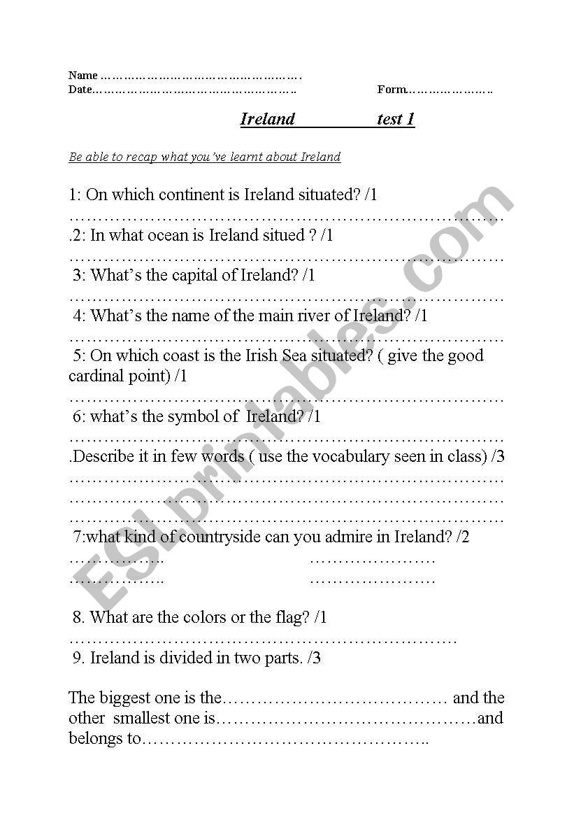 Ireland worksheet worksheet