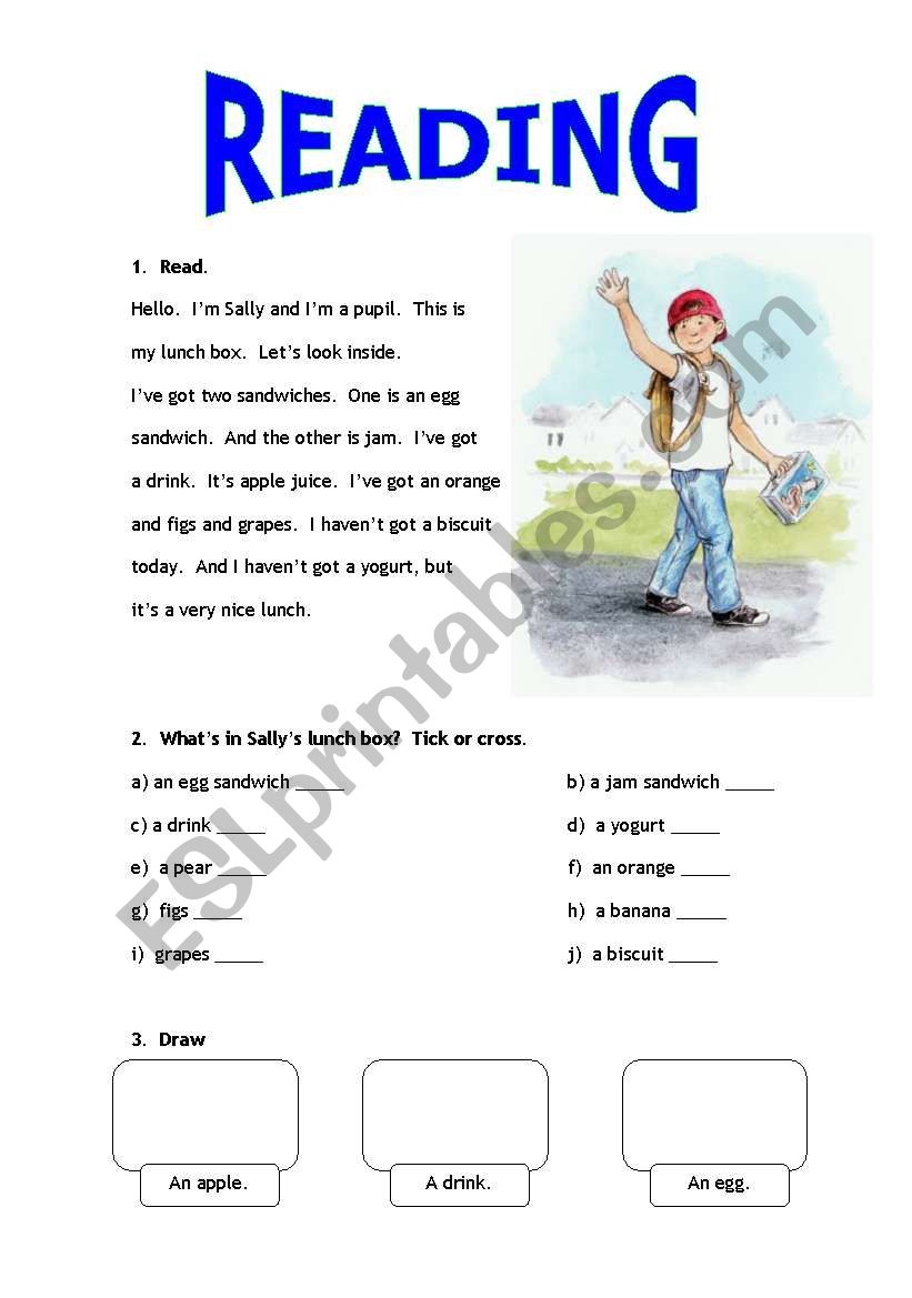 Lunch Box reading worksheet