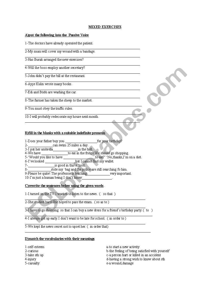 mixed exercises worksheet