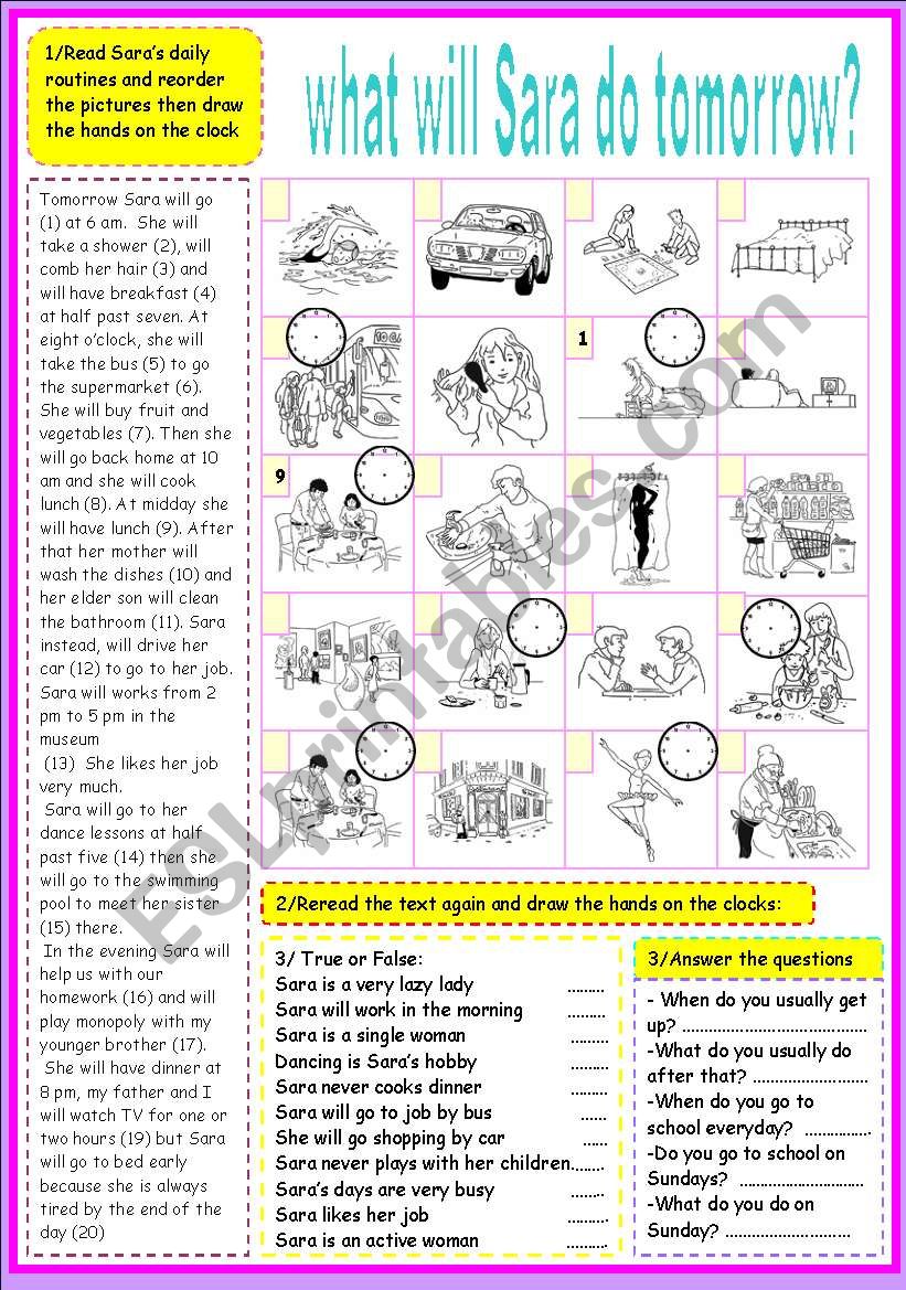 what will sara do tomorrow? worksheet