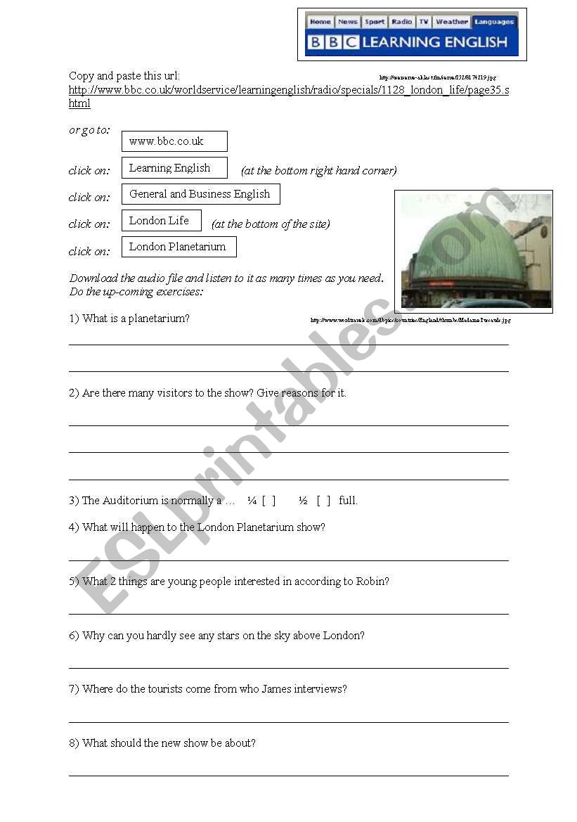 BBC London Planetarium worksheet