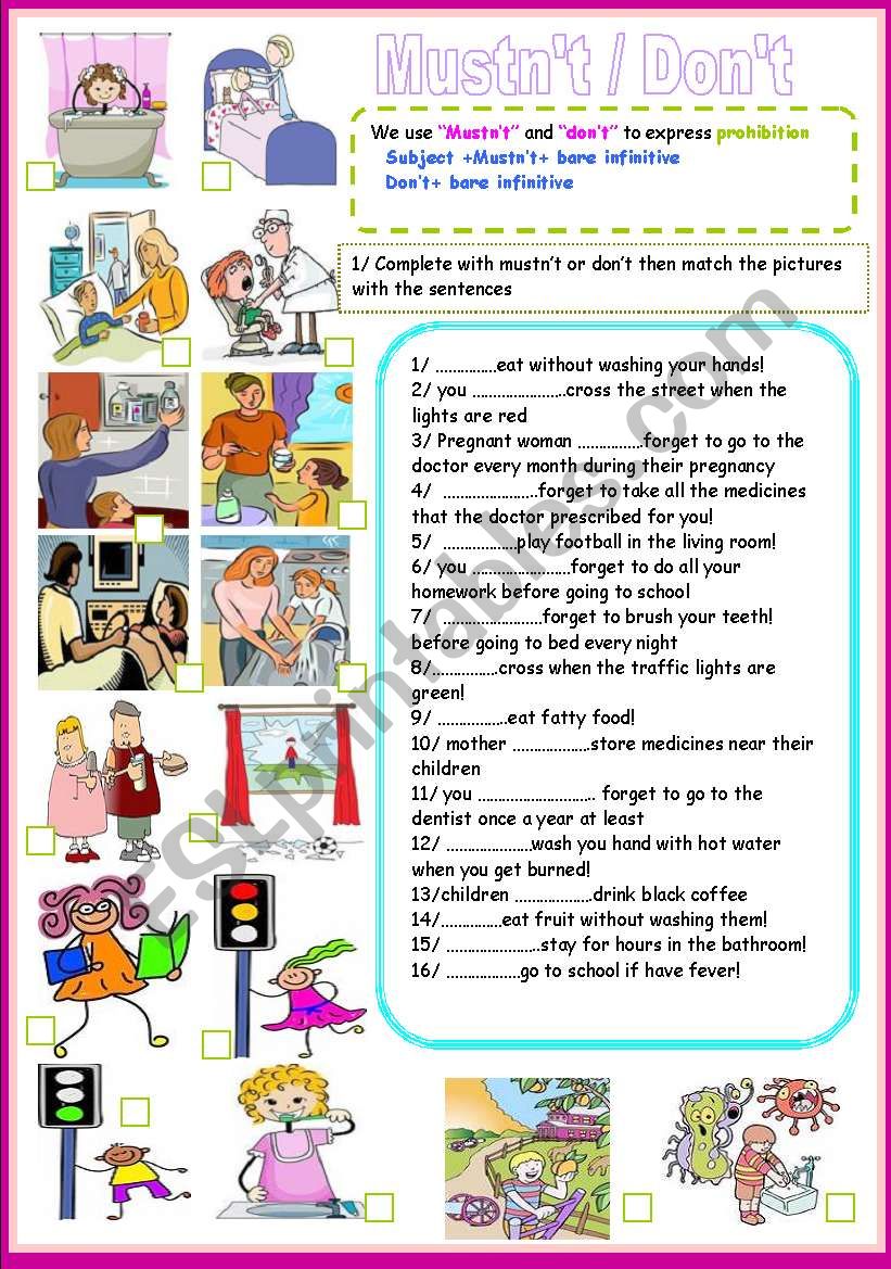 mustnÂ´t /donÂ´t worksheet