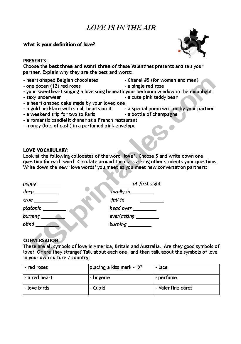 Love is in the air worksheet