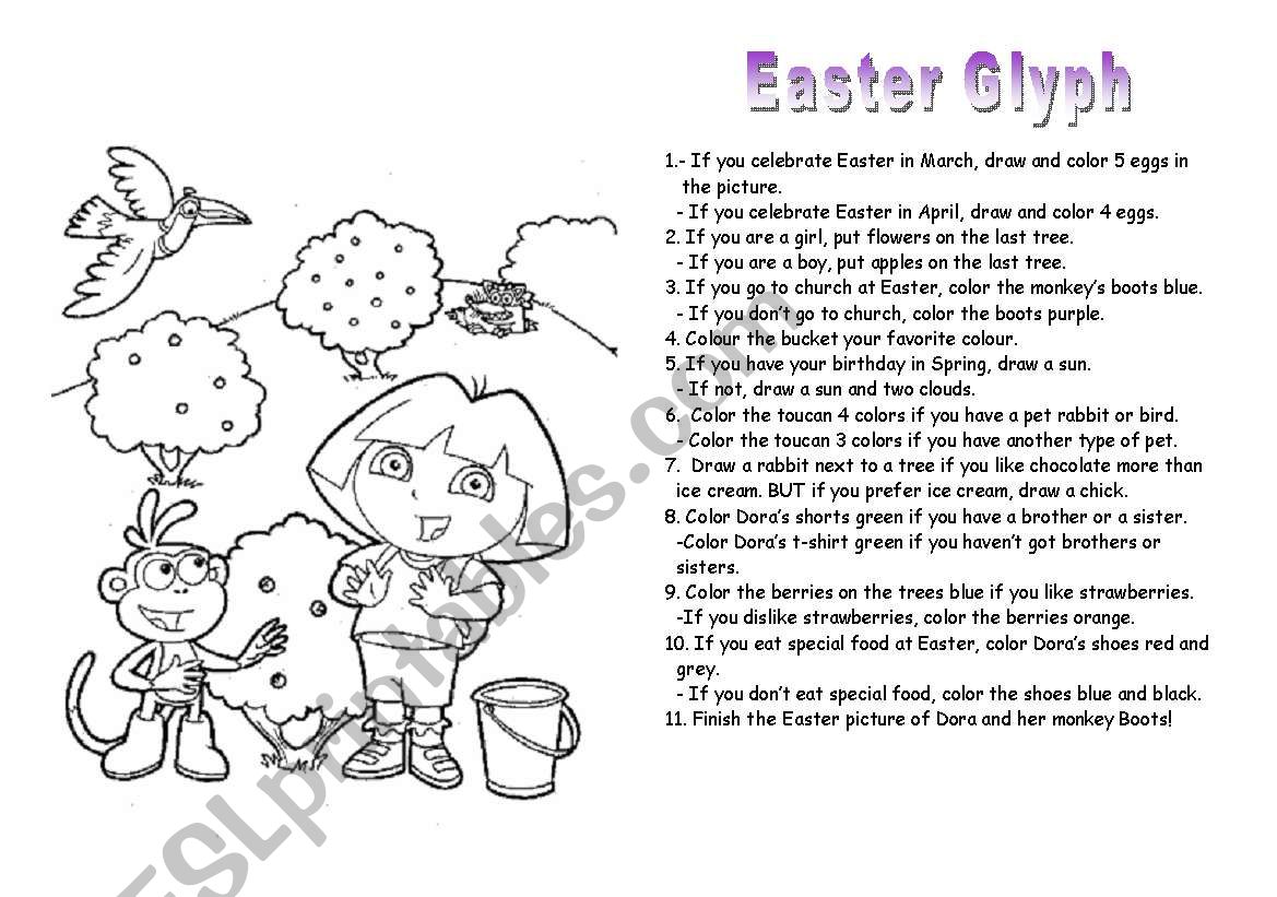 Dora Easter Glyph worksheet