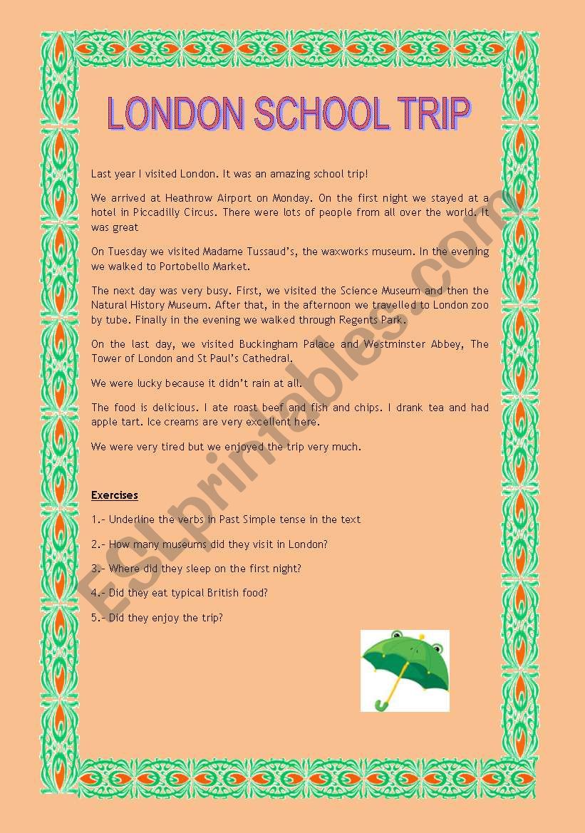 LONDON: SCHOOL TRIP worksheet