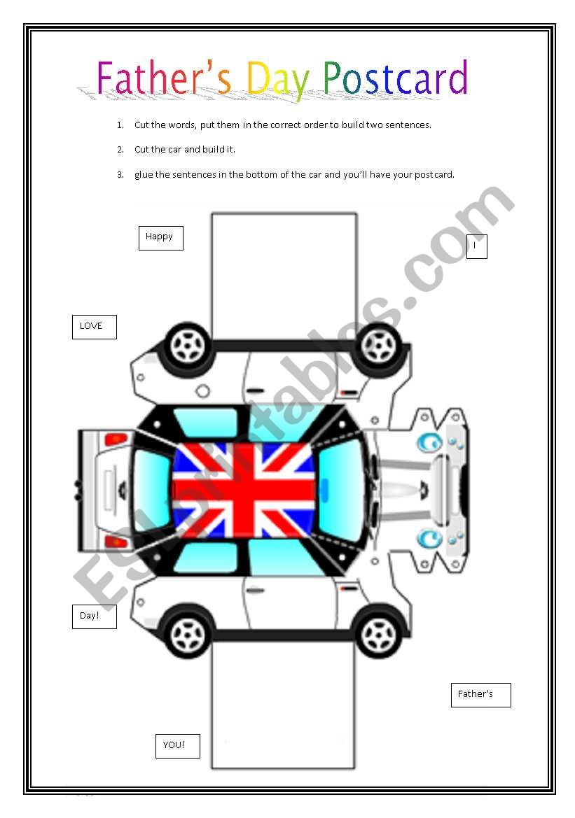 Fatherīs day postcard worksheet Fatherīs day postcard worksheet
