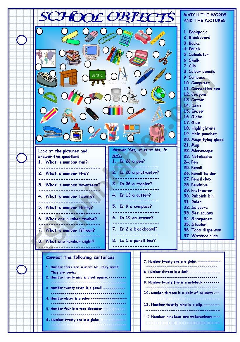 SCHOOL OBJECTS  worksheet