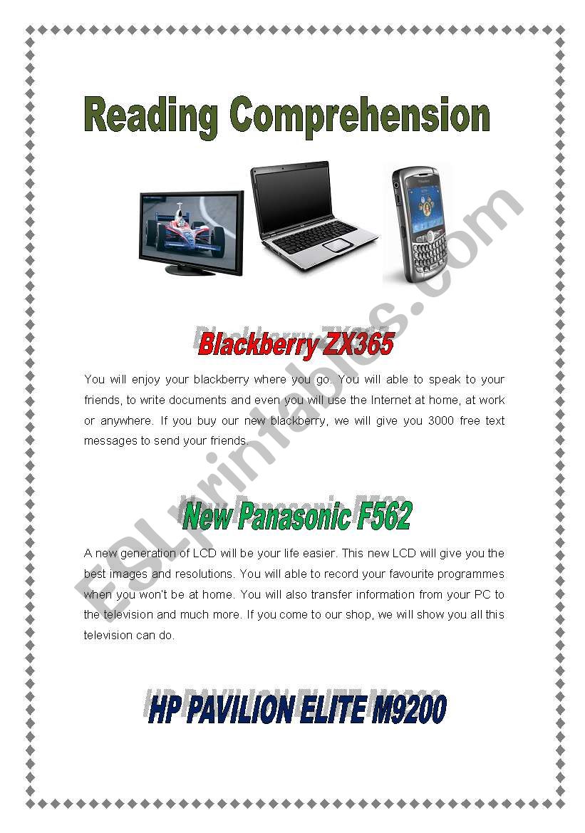 Reading about technologies worksheet