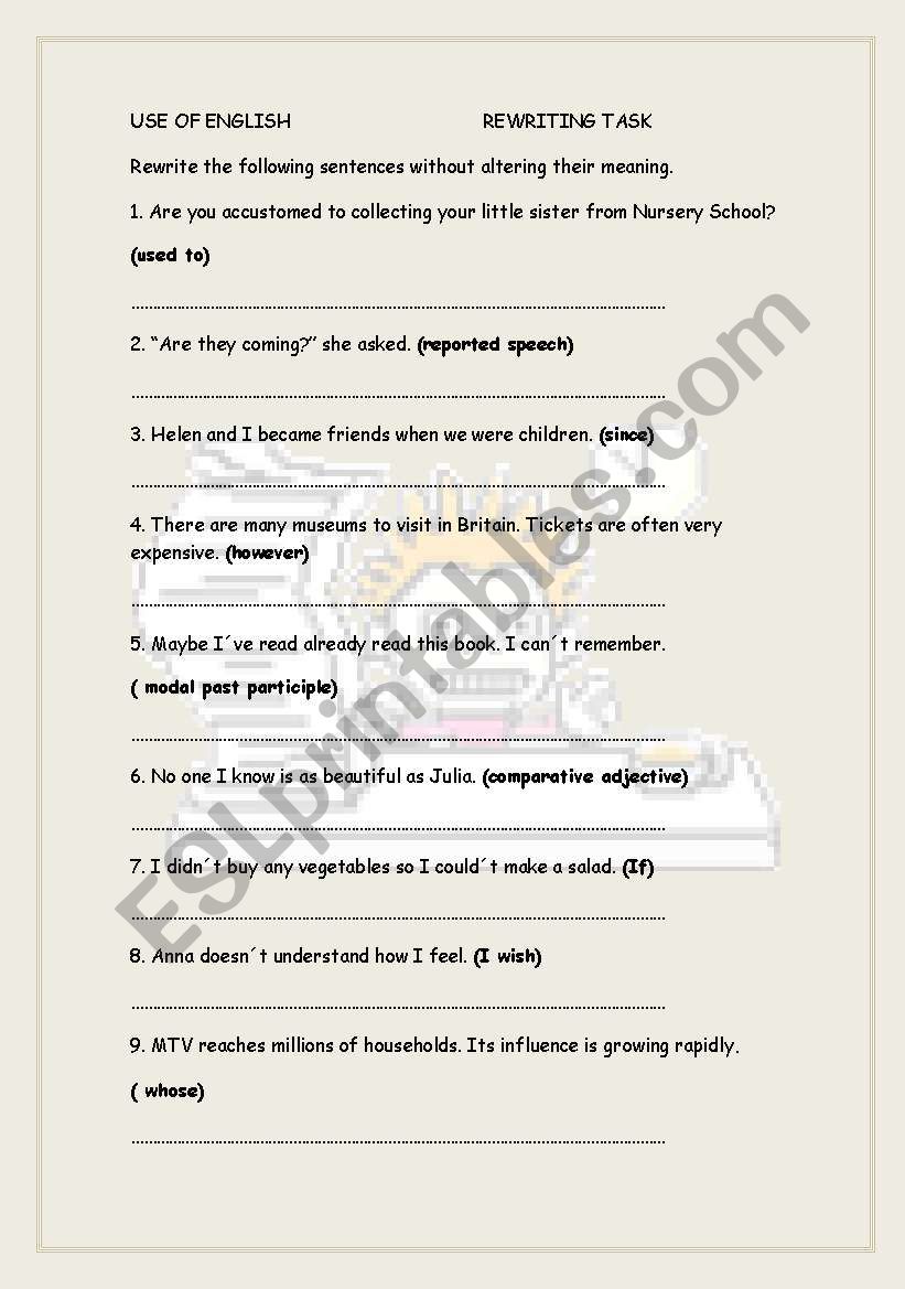 Rewriting task worksheet