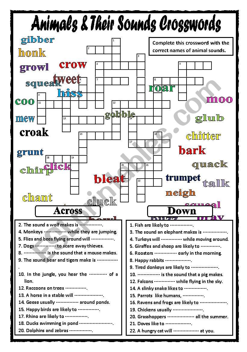 Animals and Their Sounds Crosswords (Part 2)