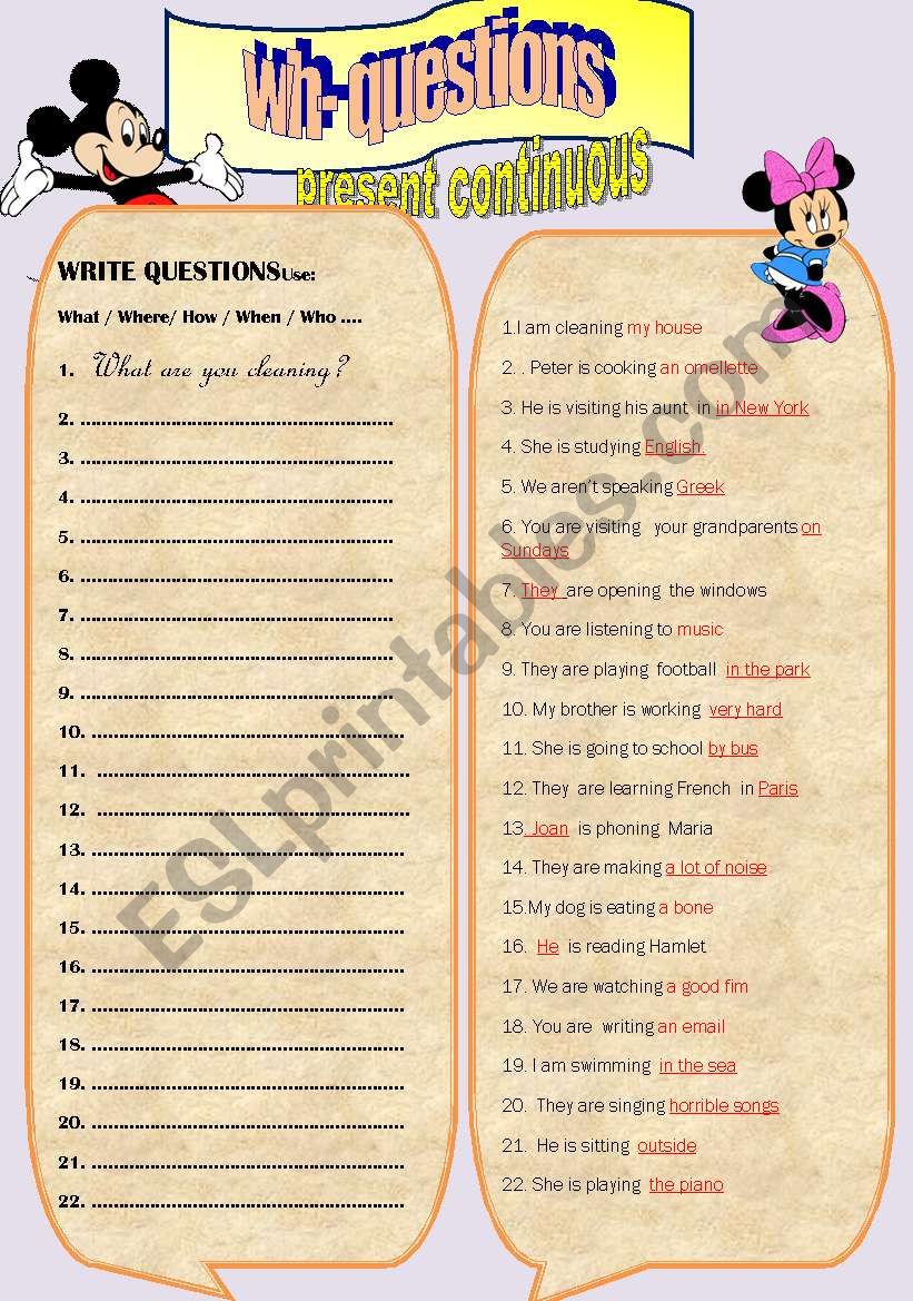 present continuous questions worksheet