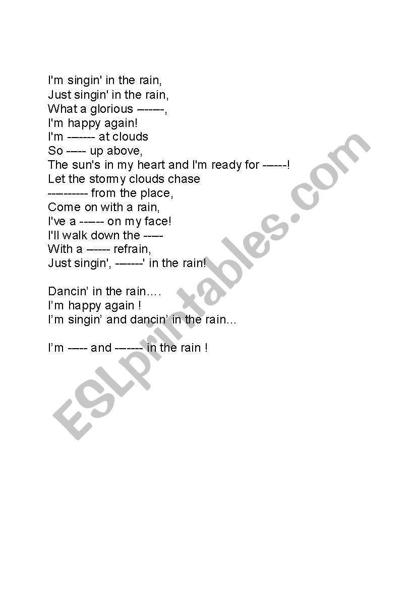 Singin in the Rain lyrics exercise