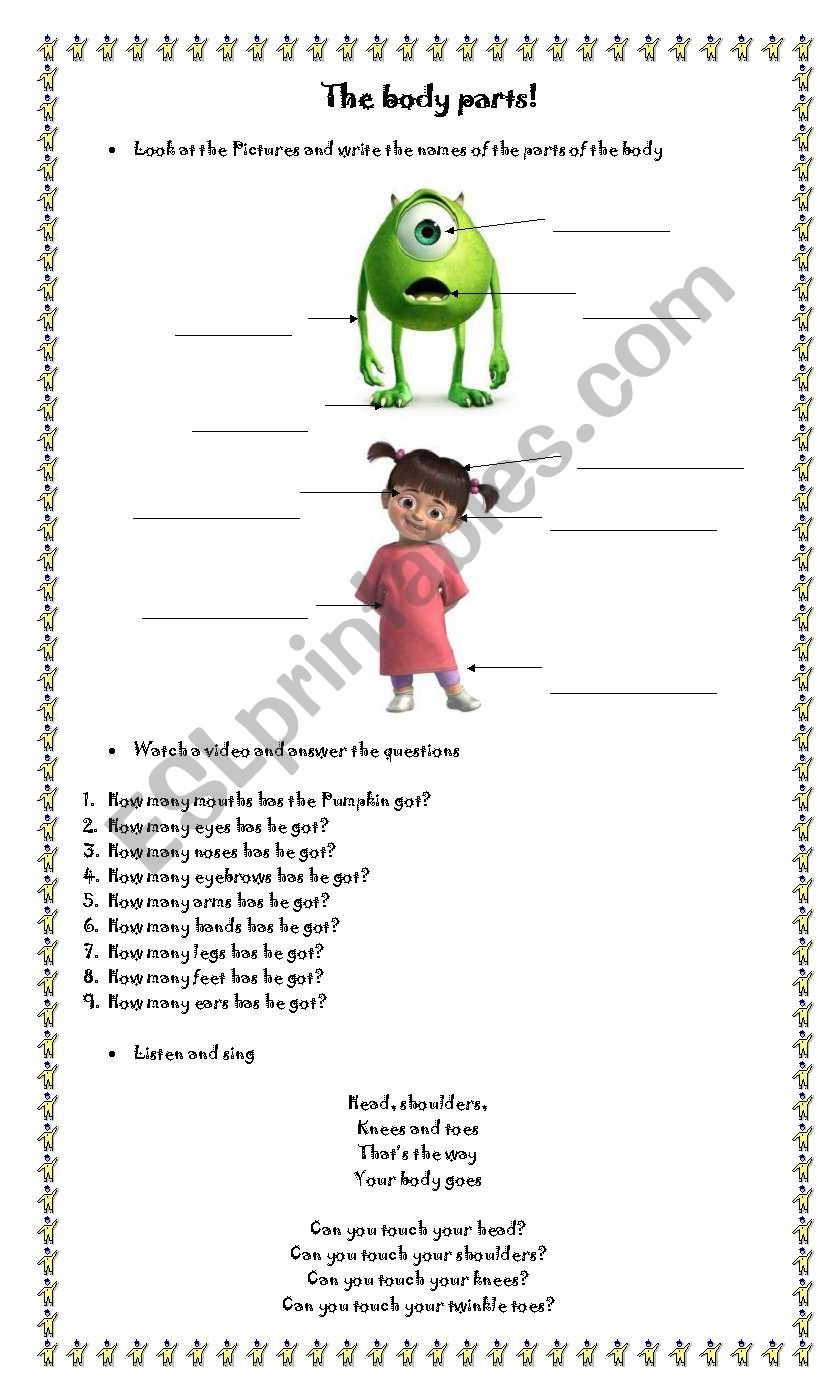 Body Parts with videos worksheet