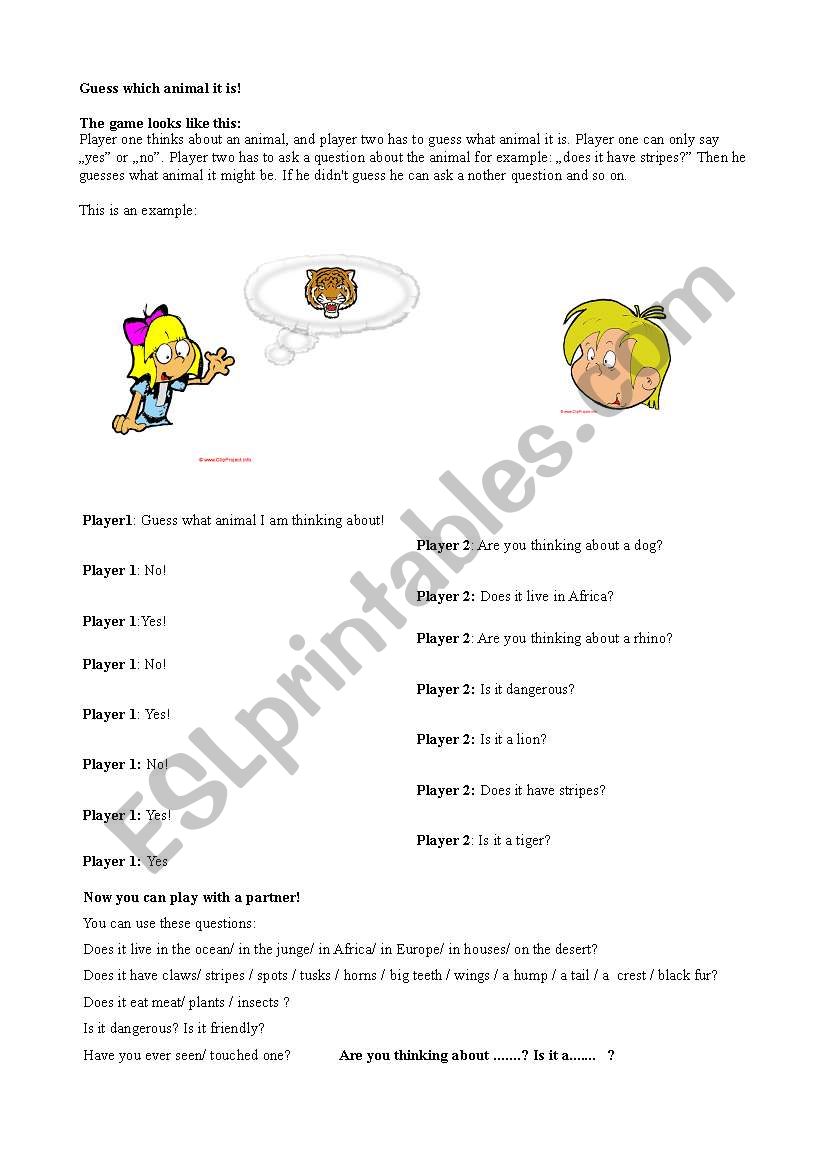 The animal game - once again worksheet