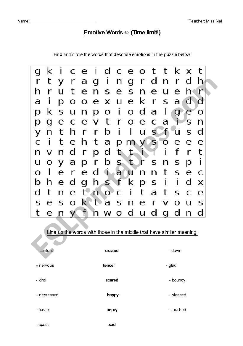 Greetings: emotive words word search