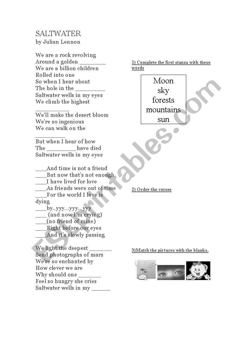 Saltwater by Julian Lennon worksheet