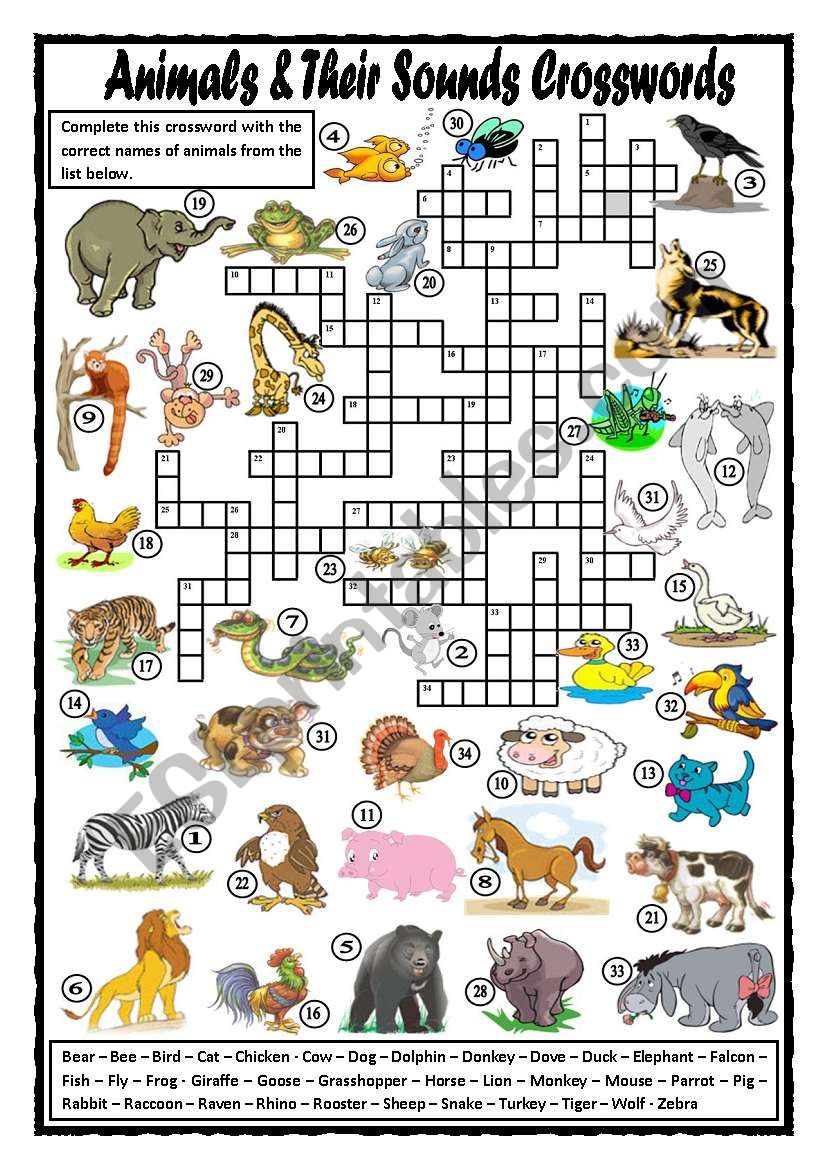 Animals and Their Sounds Crosswords