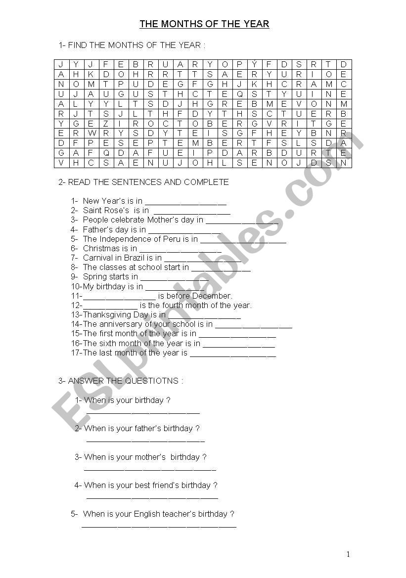 The Months of the year worksheet