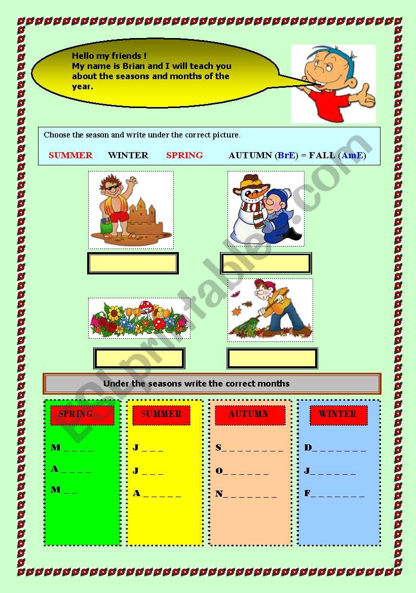 Months & seasons worksheet