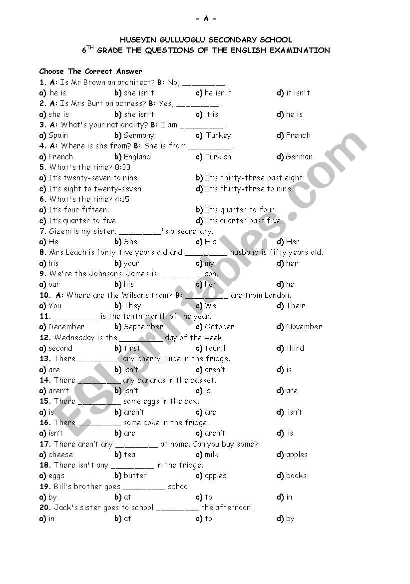 test worksheet