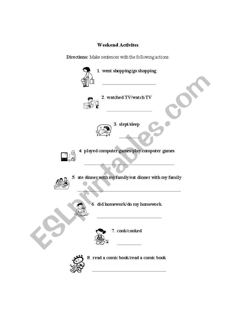 Weekend Activites and Present and Past tense verbs