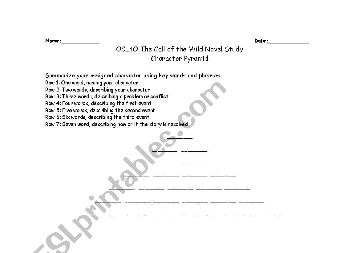 The Call of the Wild Character Pyramid Worksheet 