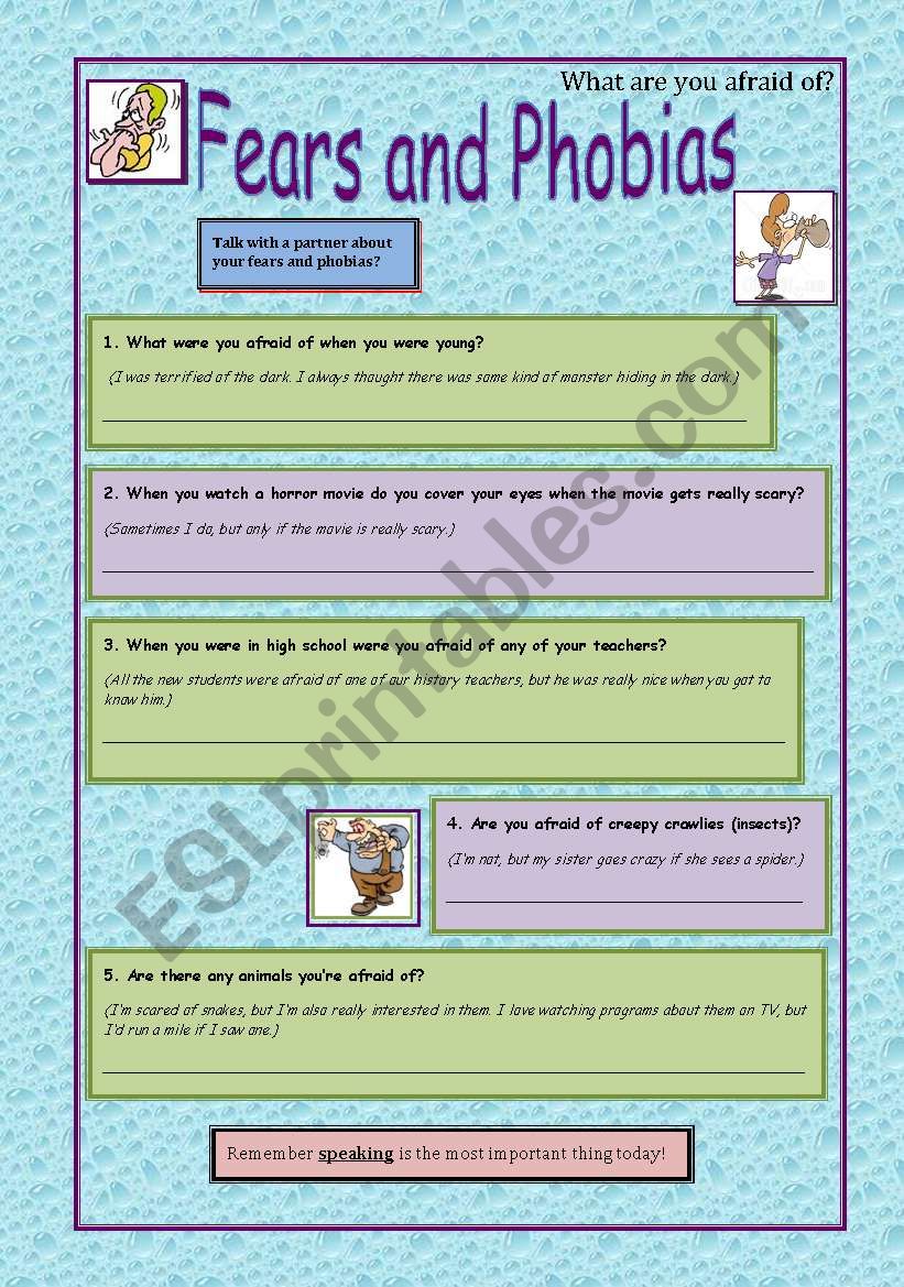 Fears and Phobias worksheet