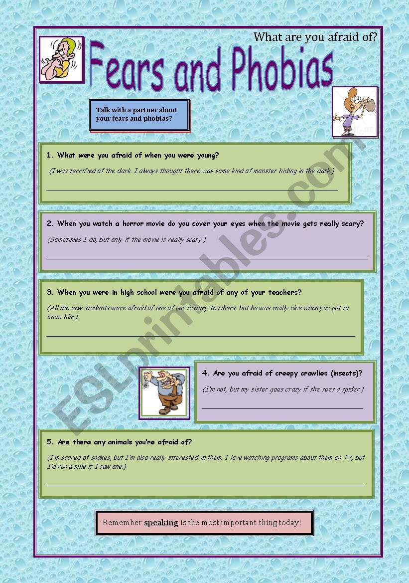 Fears and Phobias worksheet