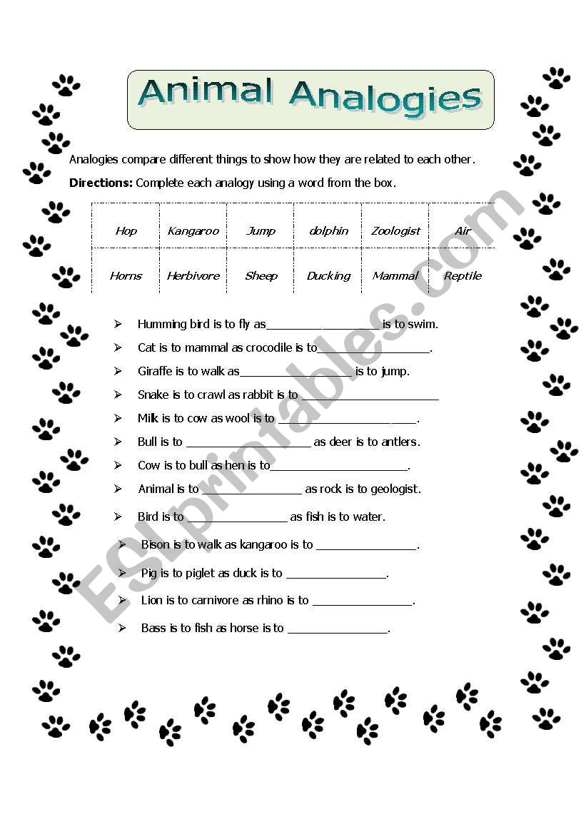Animal Analogies worksheet