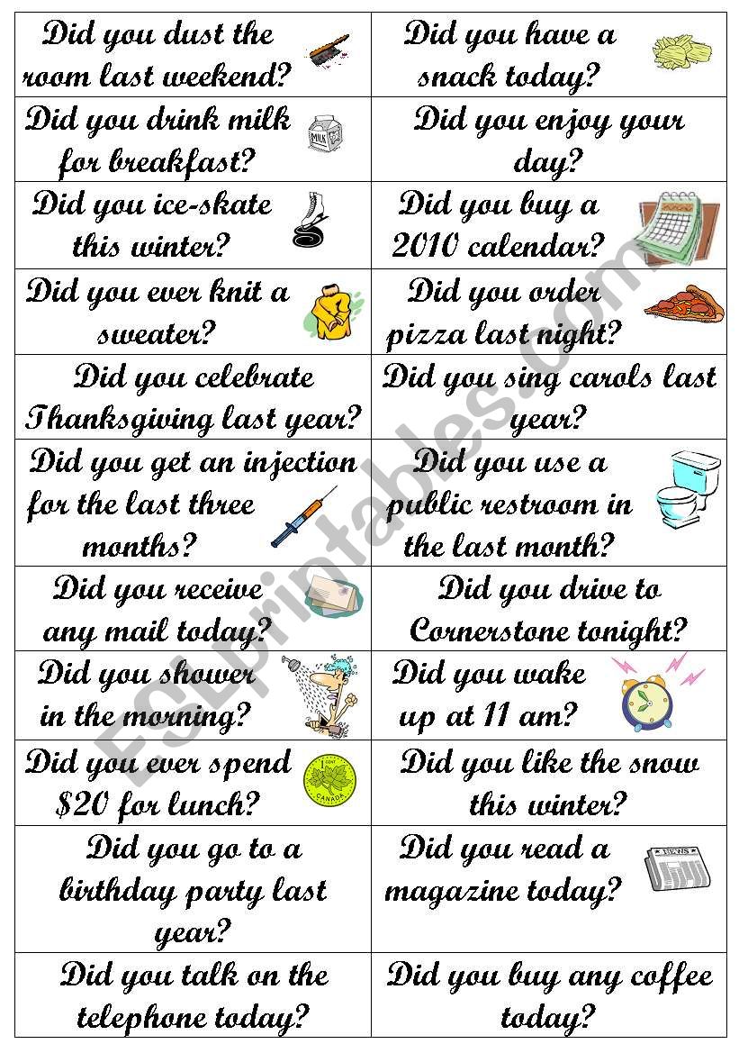 Simple past Yes/No questions worksheet