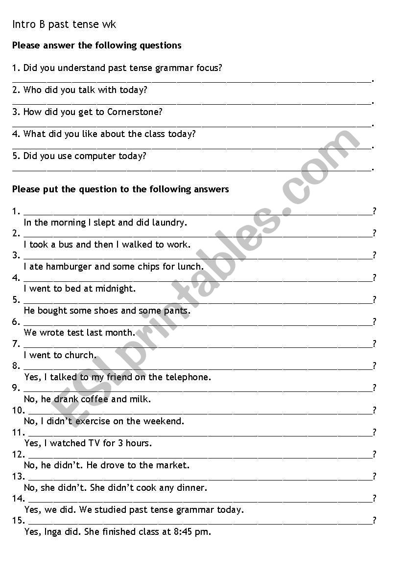 Simple past tense statments and questions