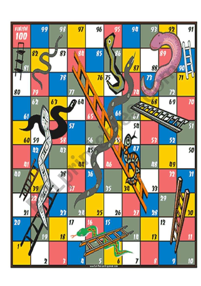 Snakes and Ladders Game Board worksheet