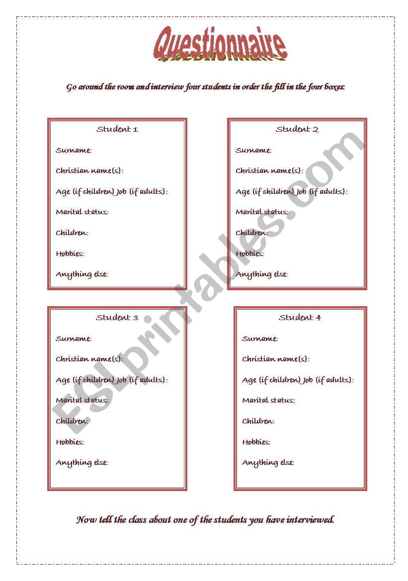 Ice-breaker - questionnaire worksheet