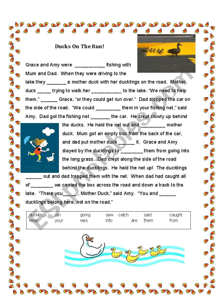 Ducks on the run - cloze worksheet