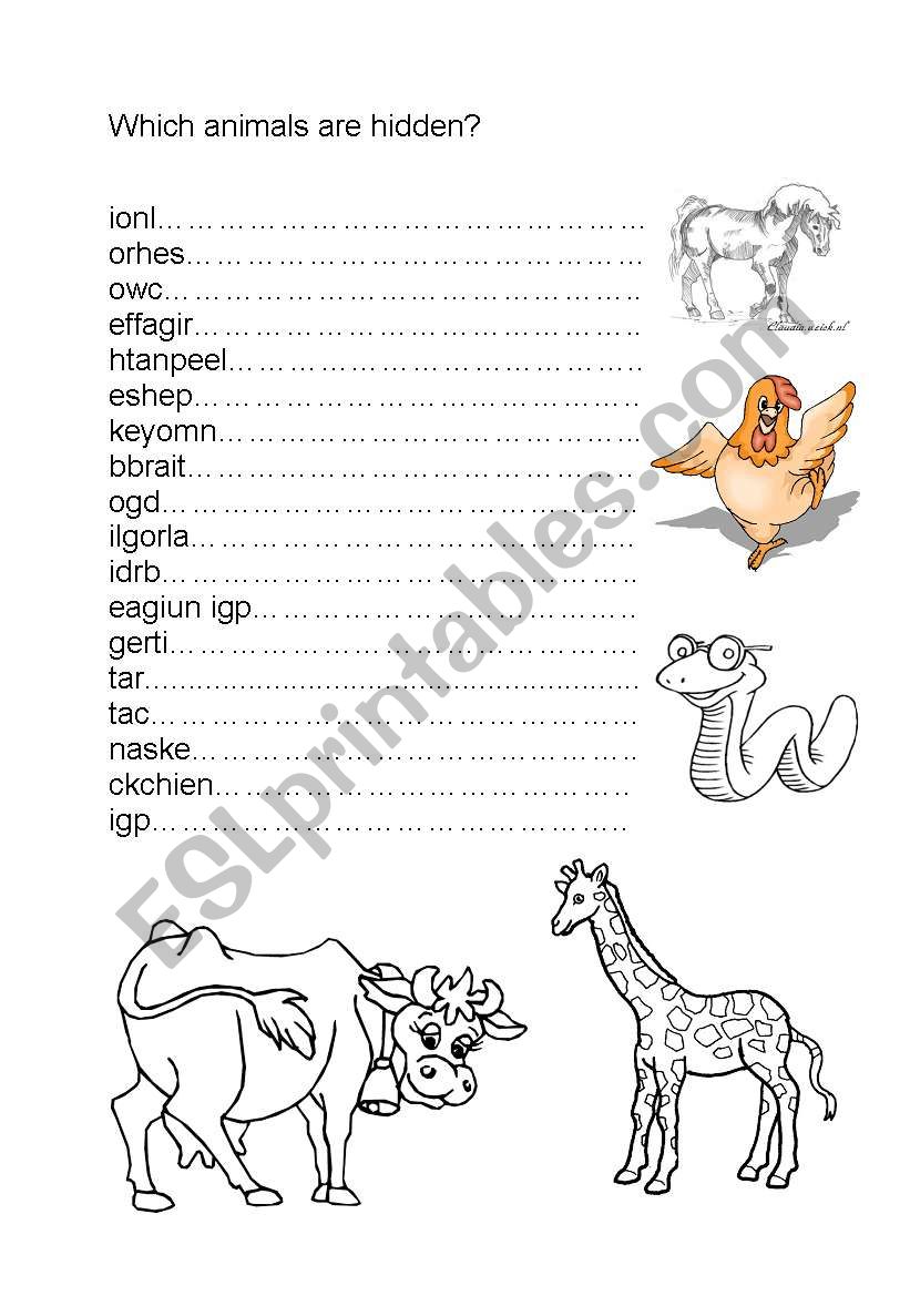 hidden animals - ESL worksheet by reginesophie