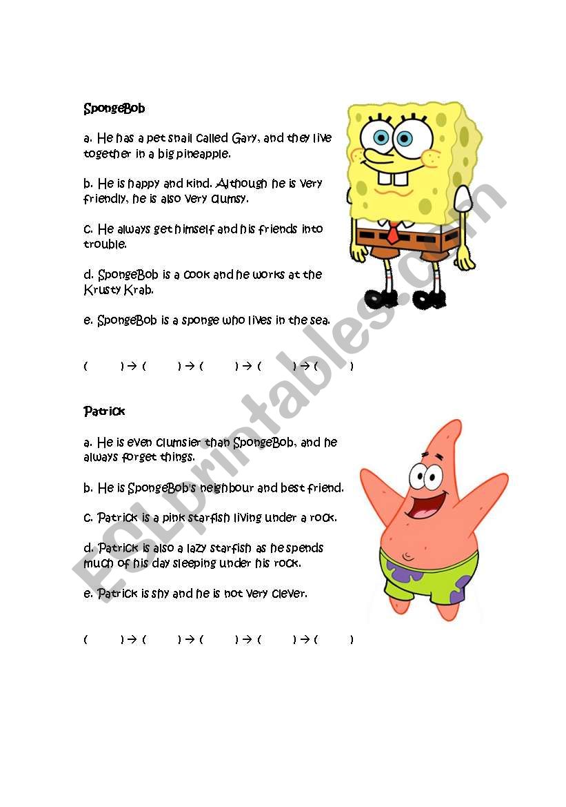 SpongeBob rearranging game worksheet