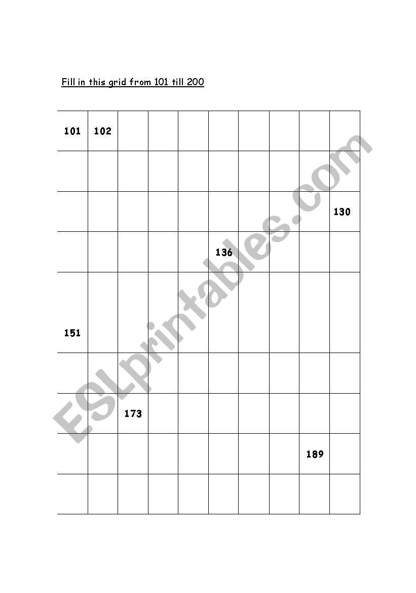 Number Frid worksheet