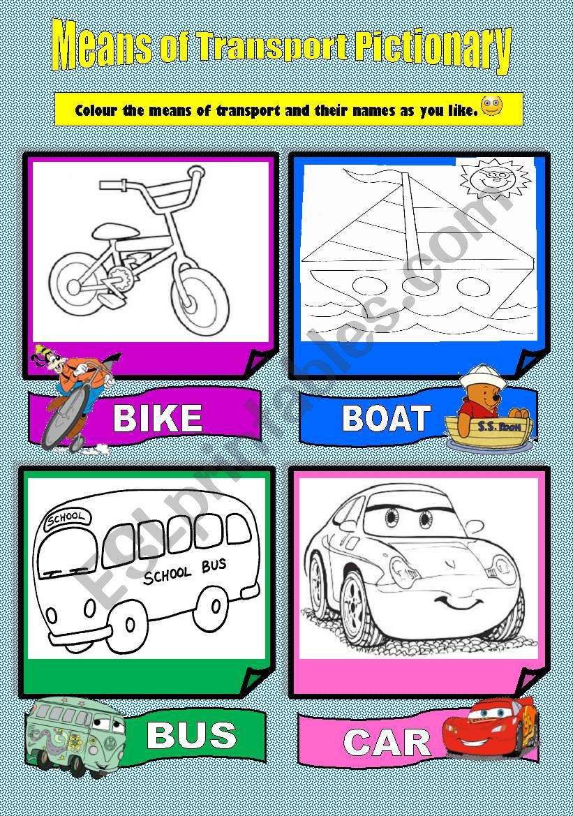 Means of Transport Pictionary worksheet