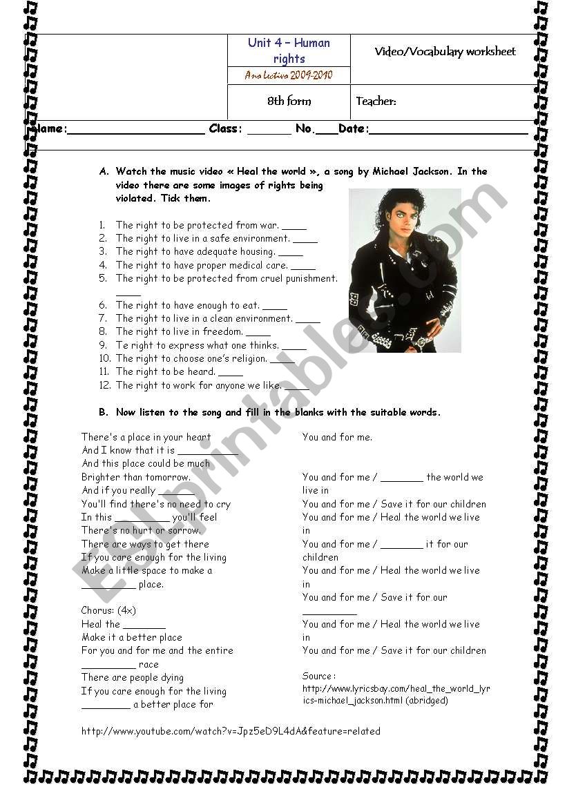 Heal the world - Human rights worksheet