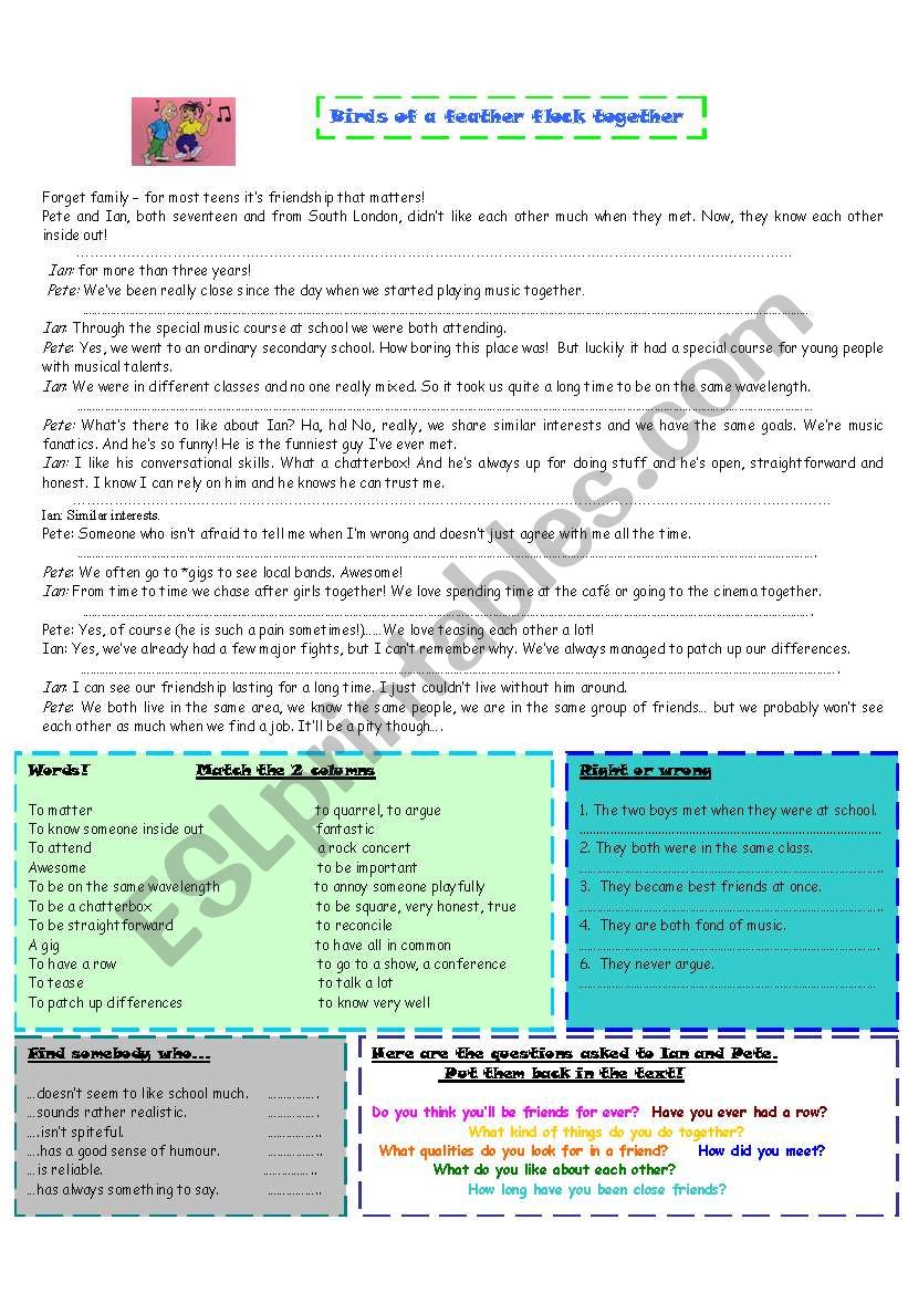 birds of a feather worksheet