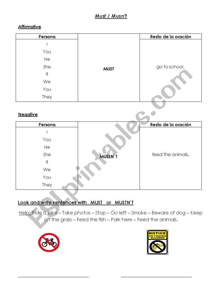 Must/Musnt PART 1 worksheet