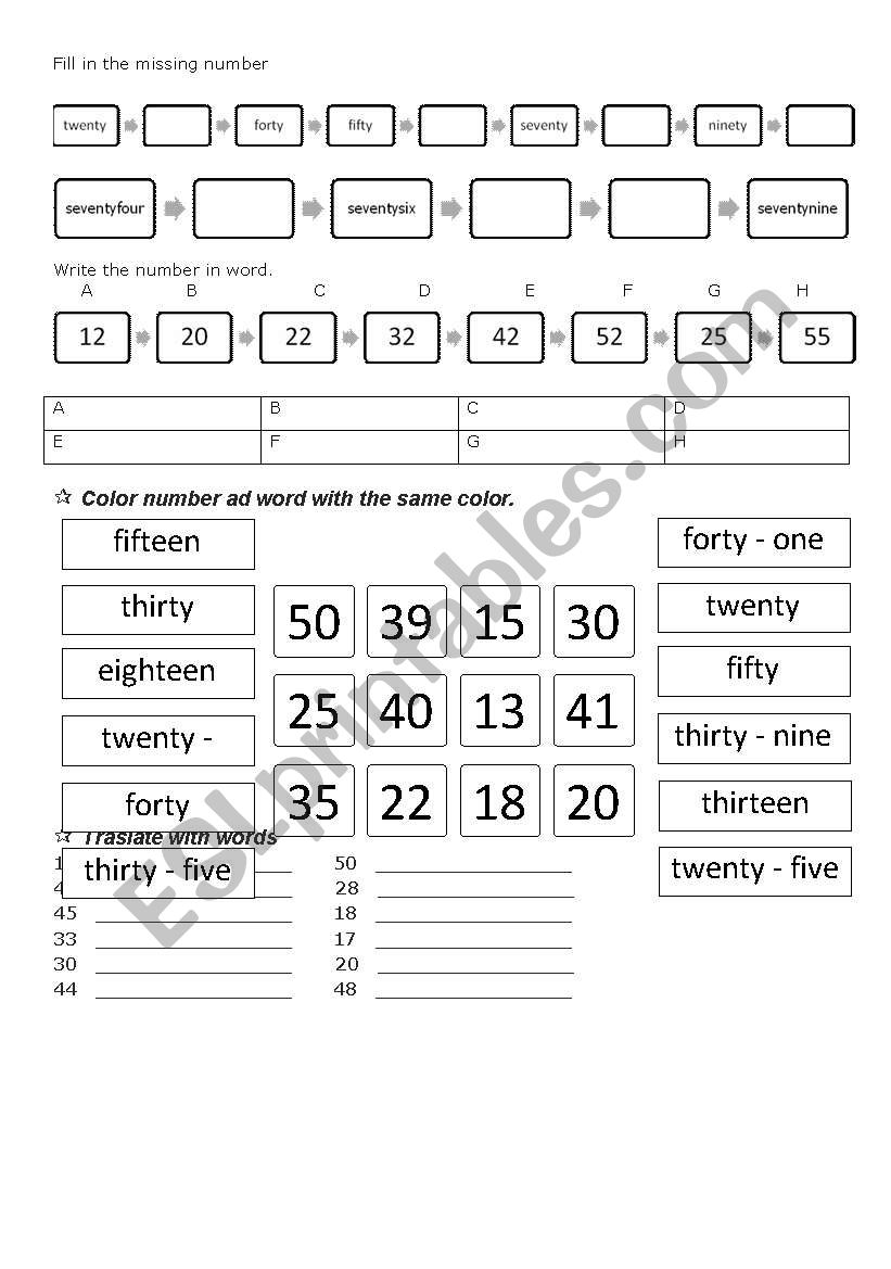 missing numbers worksheet