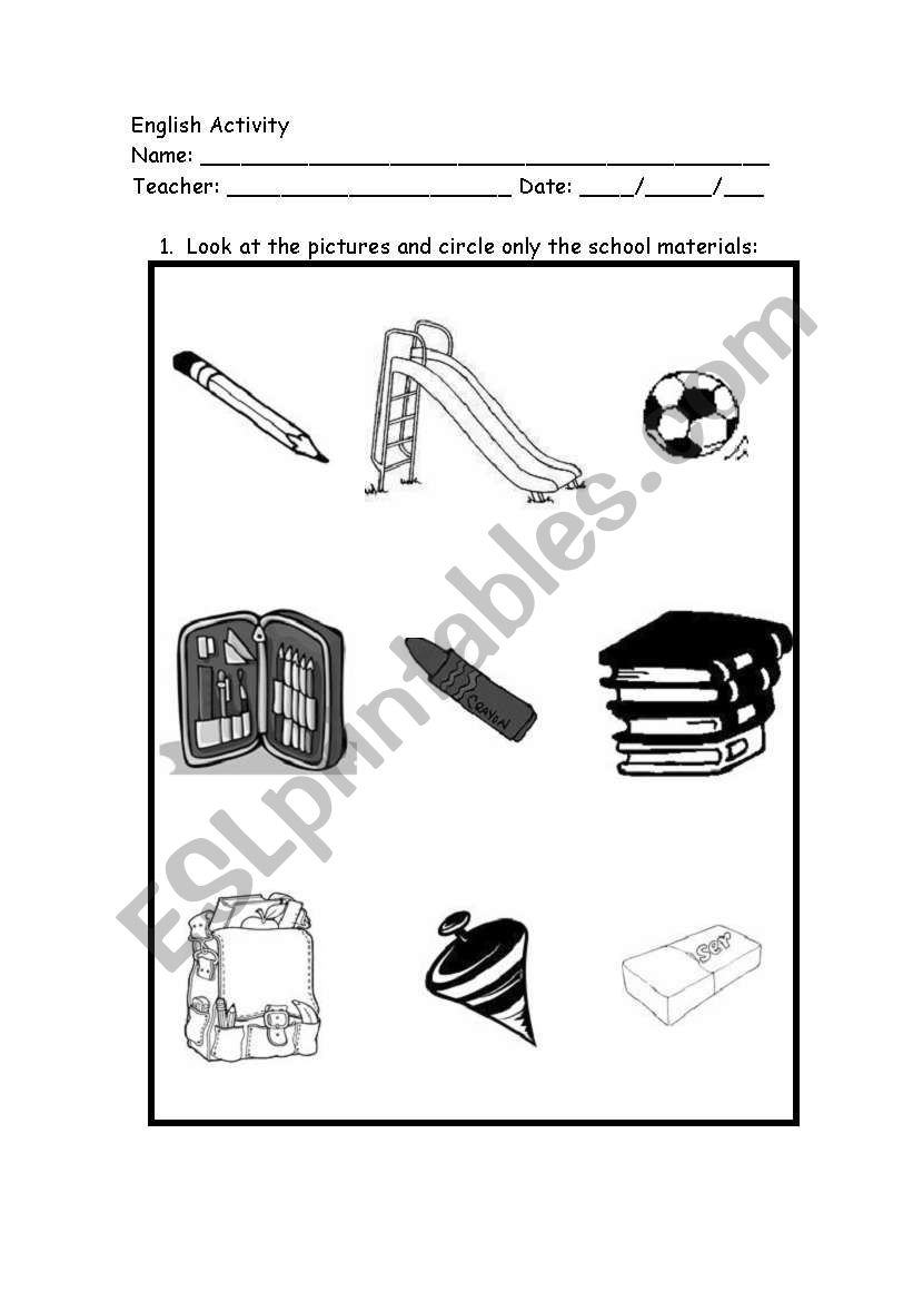 School Supplies worksheet