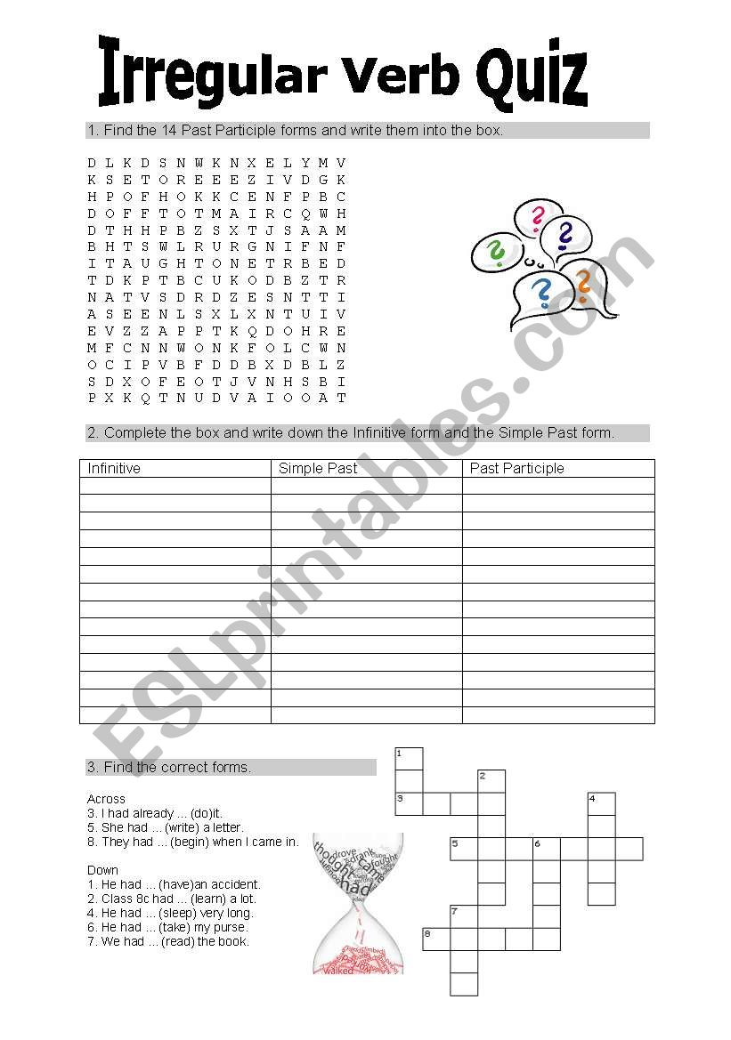 Irregular Verb Quiz worksheet