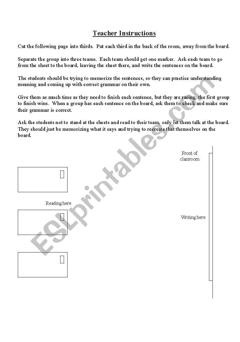 Preposition of Place activity and Teacher Instructions