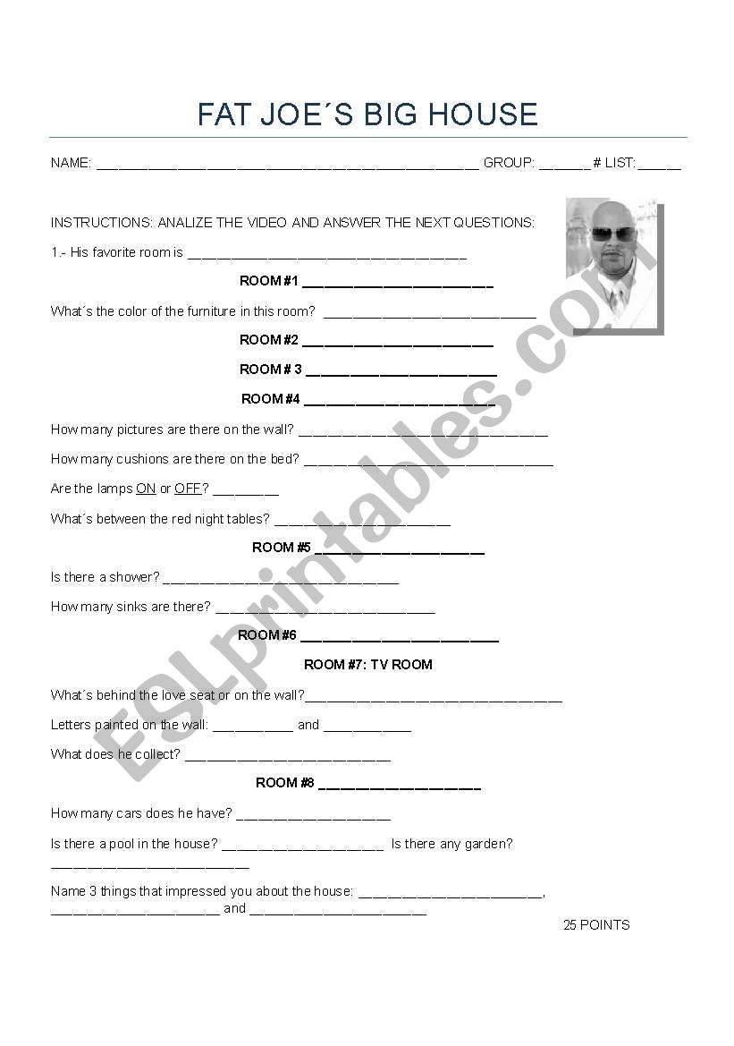Fat Joe Home places worksheet