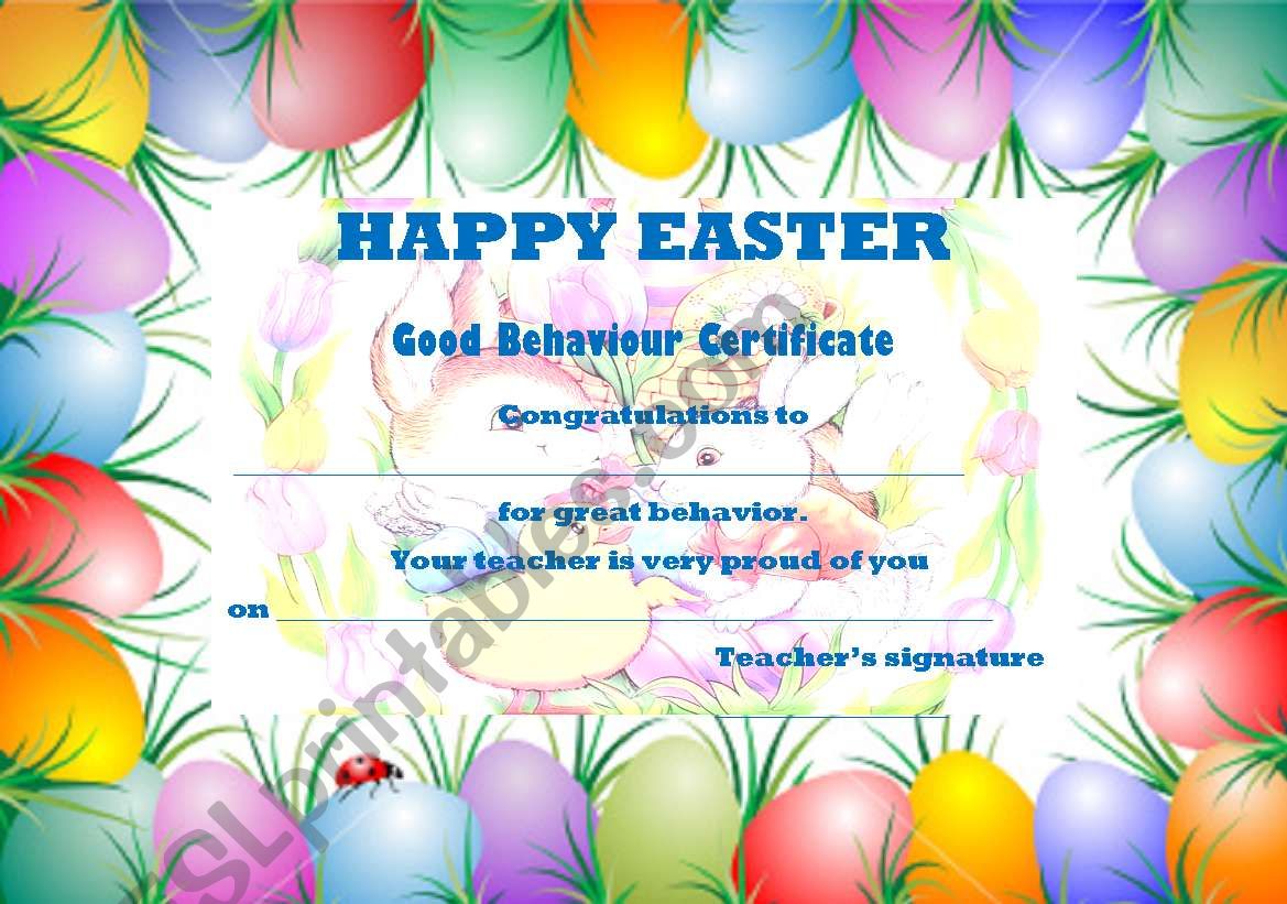 Easter Term Good Behaviour Certificate