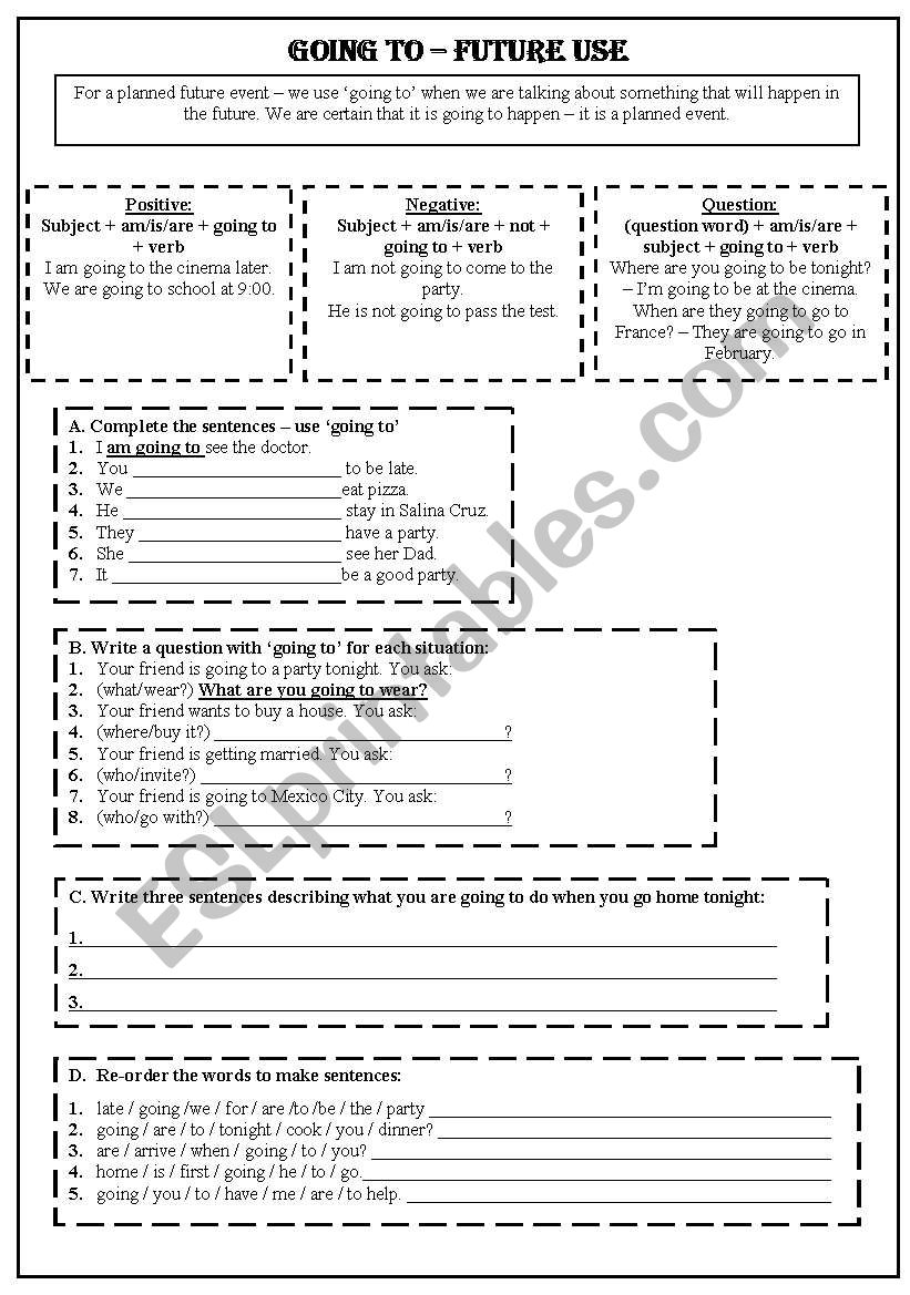 Going to for future use worksheet