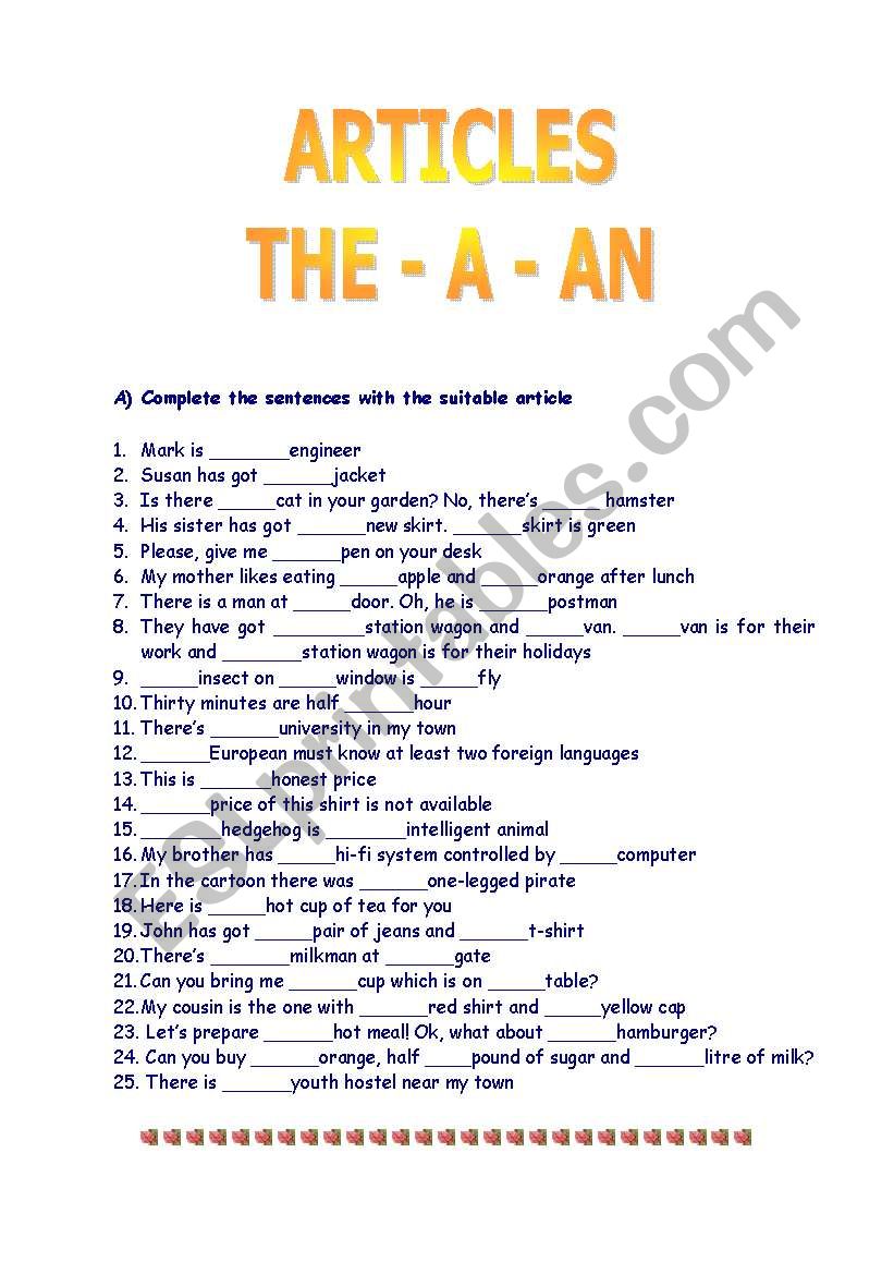 ARTICLES THE / A / AN worksheet