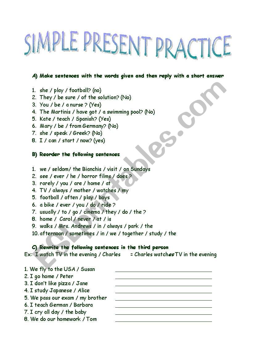 SIMPLE PRESENT PRACTICE worksheet